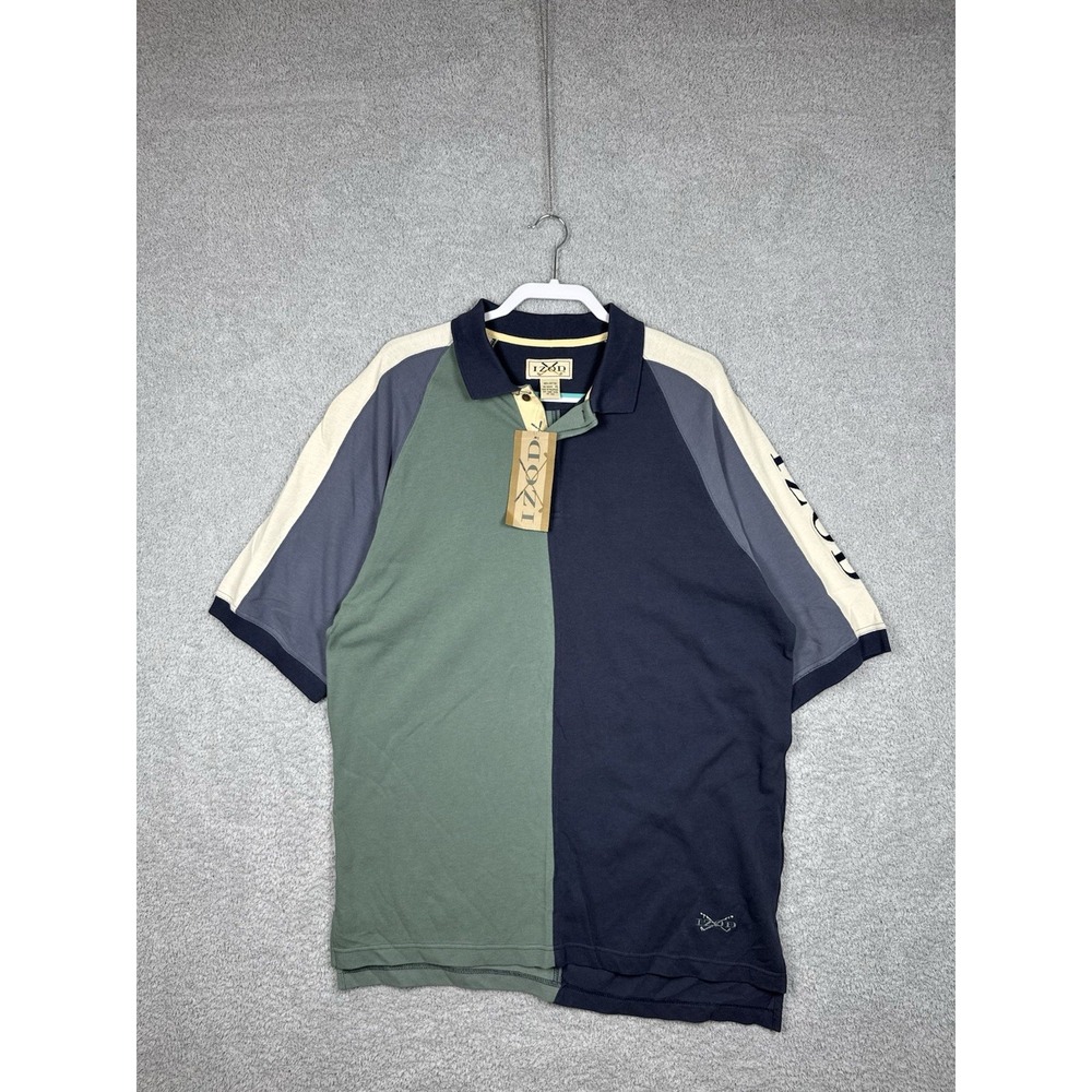 IZOD Colorblock Polo Shirt XL Multicolor 90s‎ Spell Out Golf Casual NWT